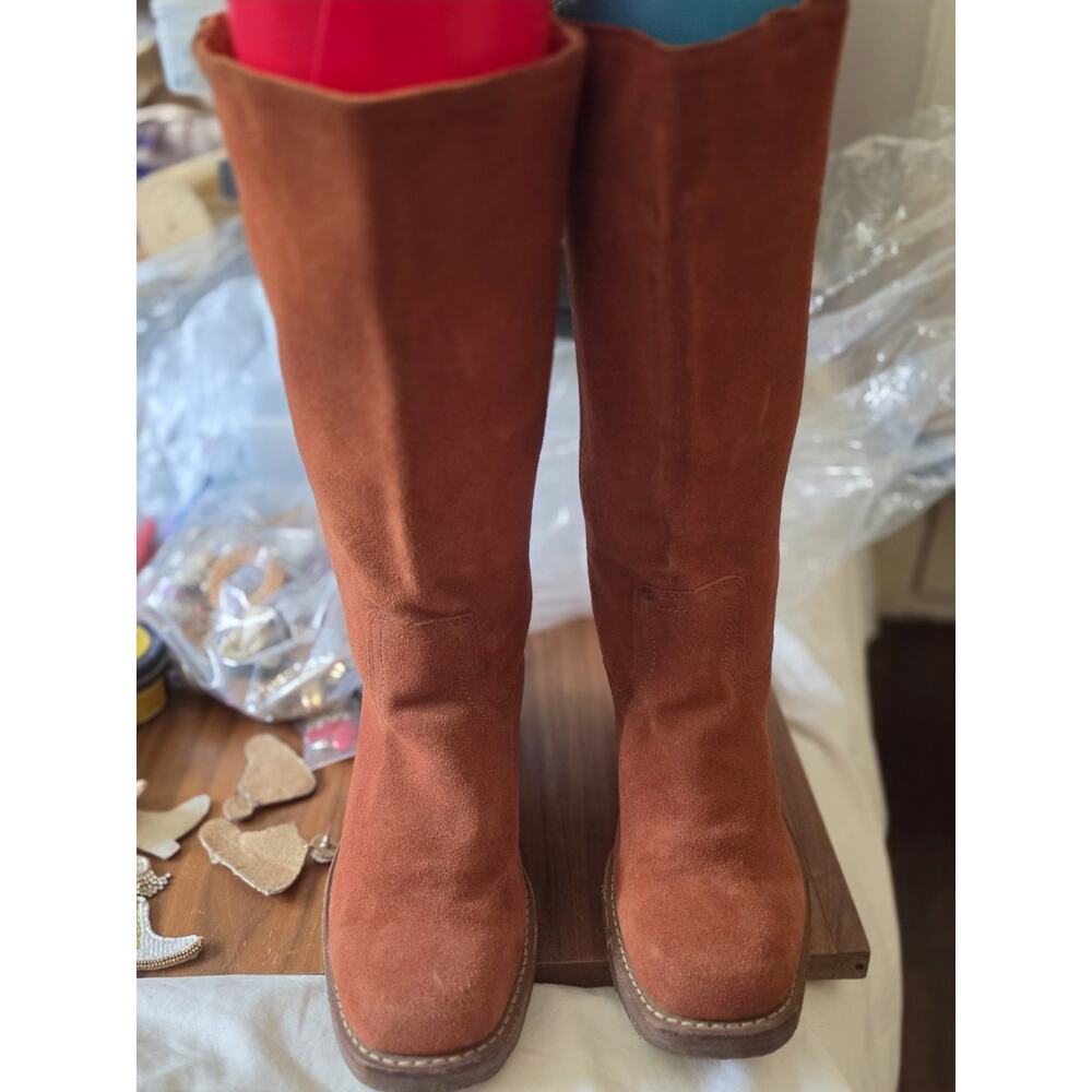 Red Dirt" Suede Frye Campus boots Style 77054RDT Women's 9.5M Made In USA - Picture 2 of 12